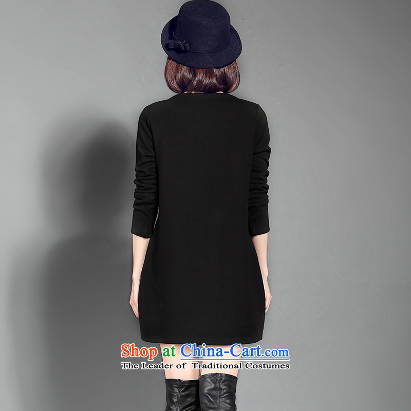For M- 2015 XL female autumn and winter new stylish wild thick mm thin large relaxd graphics plus lint-free long-sleeved dresses W2082 3XL, black collar-m , , , shopping on the Internet