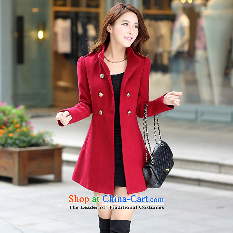 Chyian Road 2015 autumn and winter new products Women Korean large Sau San windbreaker. Long stand collar long-sleeved gross overcoats autumn load? The girl child? largest jacket wine red , L, road chyian shopping on the Internet has been pressed.