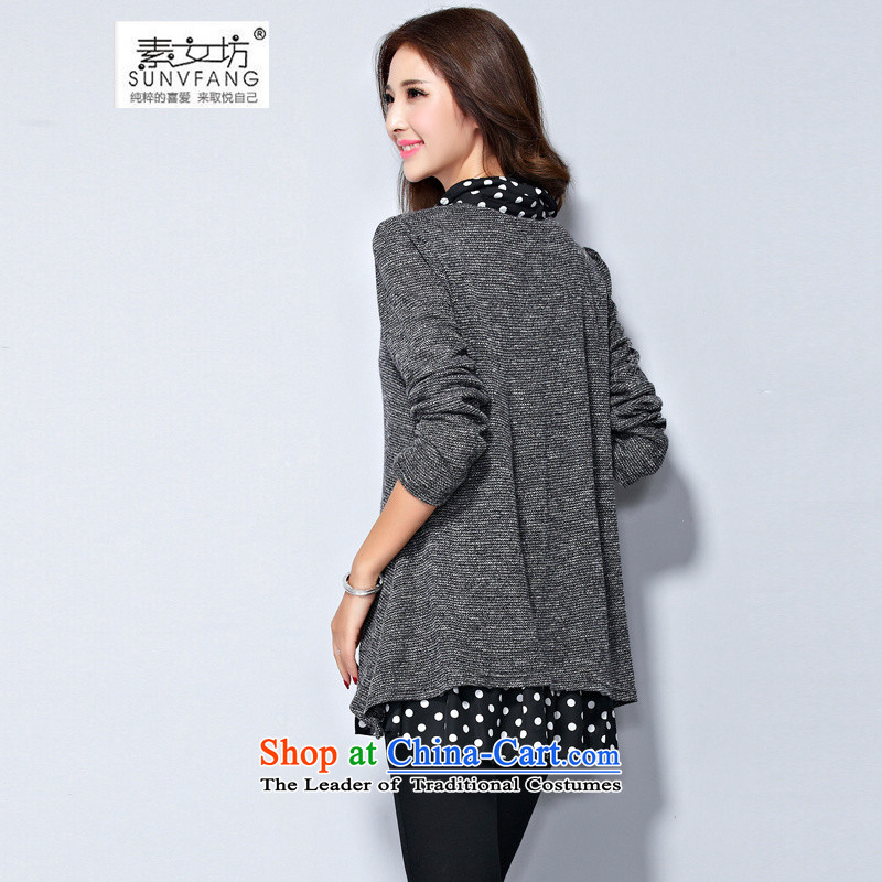 Motome Workshop  2015 autumn large load women 200 catties thick mm video thin shirt lapel knitwear leave two long-sleeved T-shirt 8085 gray 5XL 180-210 recommended weight, Motome Fong (SUNVFANG) , , , shopping on the Internet