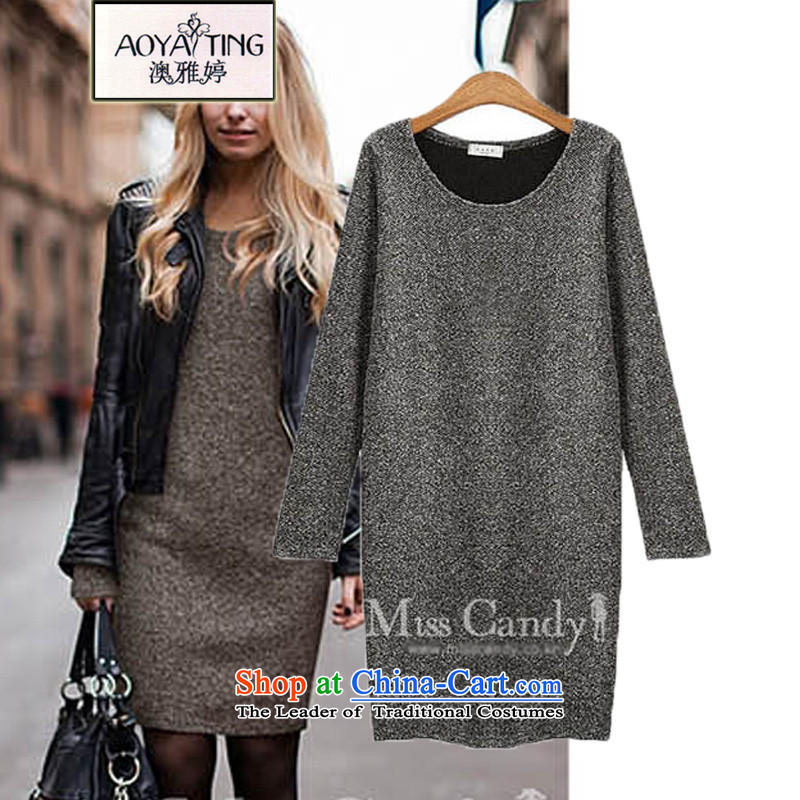 O Ya-ting to increase women's code 2015 autumn and winter dresses thick mm new graphics thin long-sleeved Knitted Shirt, forming the skirt female 670 Dark Gray?4XL?recommends that you 160-180 catty