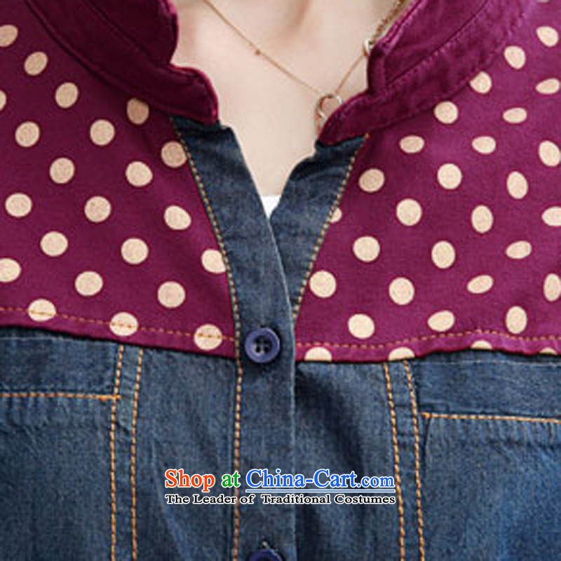 El-ju 2015 Autumn Yee Nga new long-sleeved) larger female stitching cowboy shirt YY68283 navy XXL, el-ju Yee Nga shopping on the Internet has been pressed.