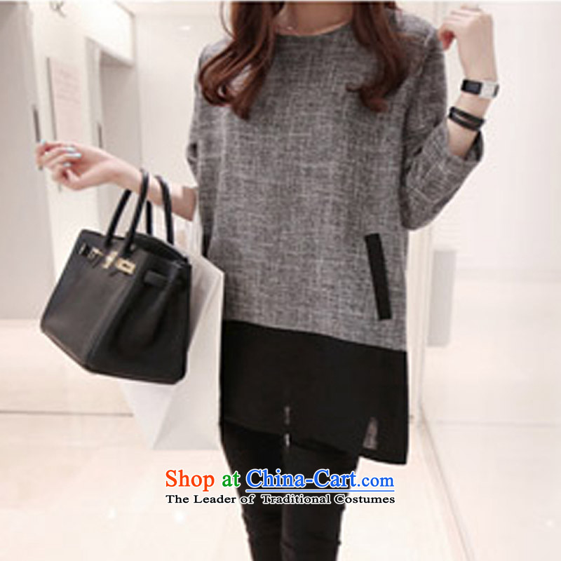 Create the? 2015 autumn billion new Korean version of large numbers of ladies thick MM stitching loose video thin wild dresses?XXXXXL Light Gray