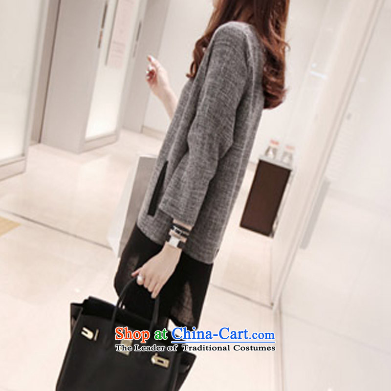 Create the  2015 autumn billion new Korean version of large numbers of ladies thick MM stitching loose video thin wild dresses light gray XXXXXL, billion gymnastics shopping on the Internet has been pressed.