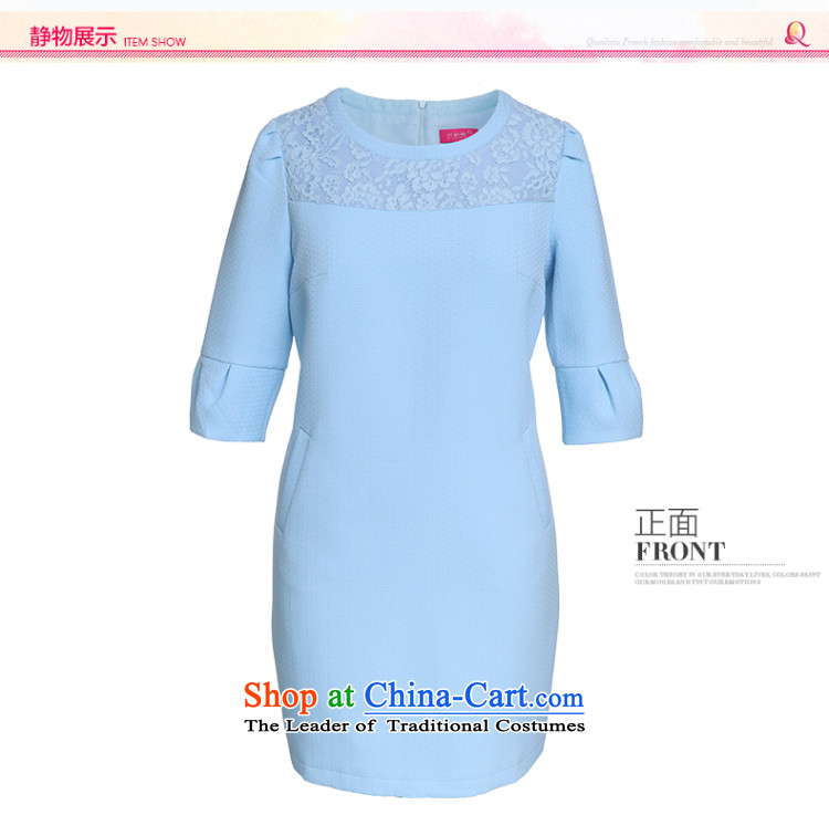 The former Yugoslavia Li Sau 2015 autumn large new mount female round-neck collar lace stitching of 7 to increase the cuff dresses 0171 light pink blue 4XL Photo, prices, brand platters! The elections are supplied in the national character of distribution, so action, buy now enjoy more preferential! As soon as possible.