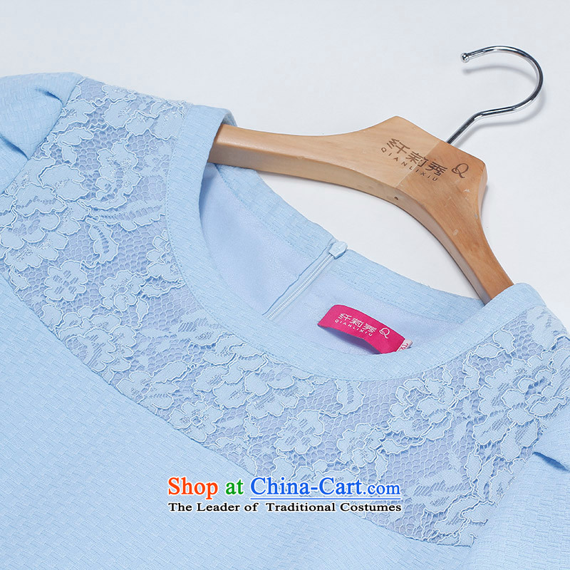 The former Yugoslavia Li Sau 2015 autumn large new mount female round-neck collar lace stitching of 7 to increase the cuff dresses 0171 light pink blue 4XL, Yugoslavia Li Sau-shopping on the Internet has been pressed.