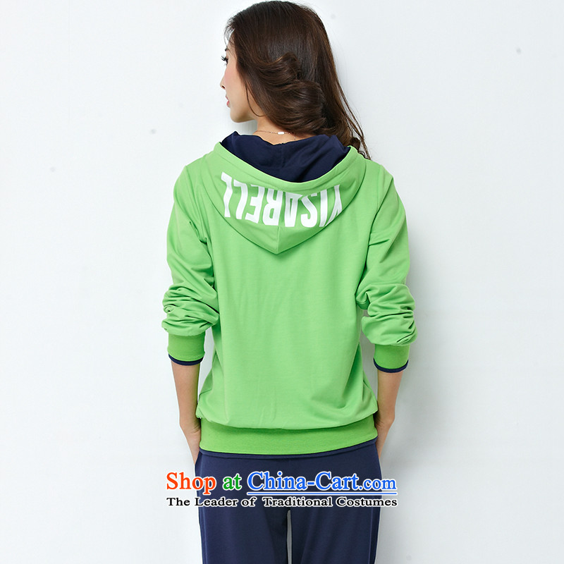 For M- 2015 to increase the number of women in the autumn of Korean New fat mm very casual with cap sweater kit shirt pants two kits 1274 Fluorescent Green blue packaged 3XL, knocked for M-shopping on the Internet has been pressed.