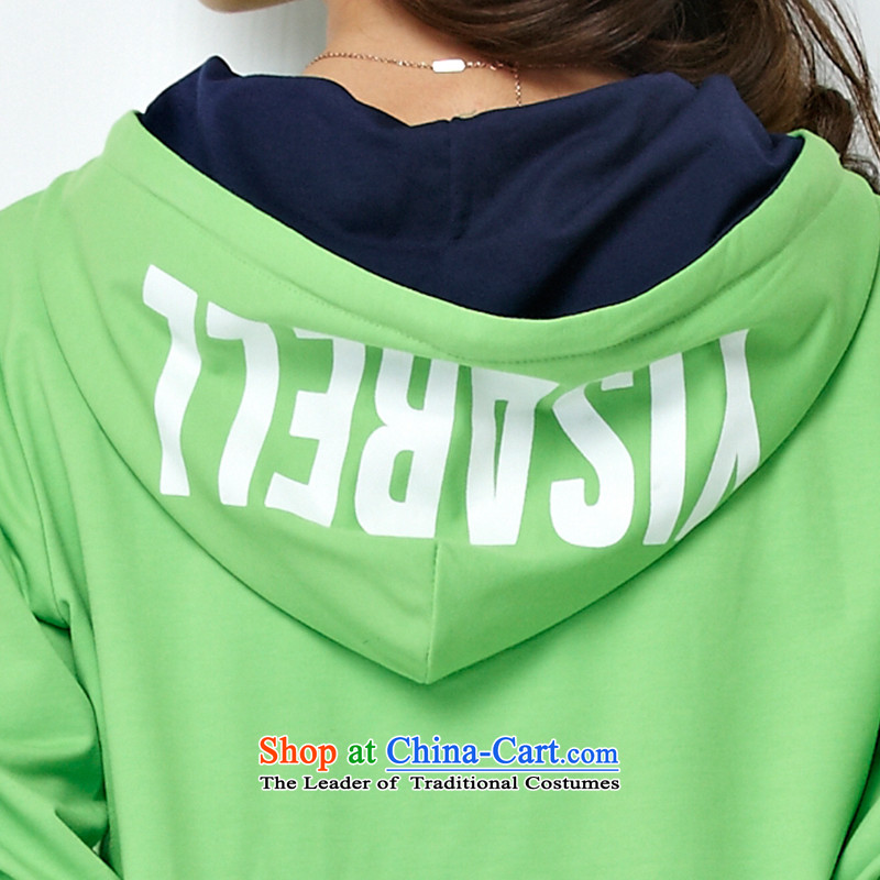 For M- 2015 to increase the number of women in the autumn of Korean New fat mm very casual with cap sweater kit shirt pants two kits 1274 Fluorescent Green blue packaged 3XL, knocked for M-shopping on the Internet has been pressed.