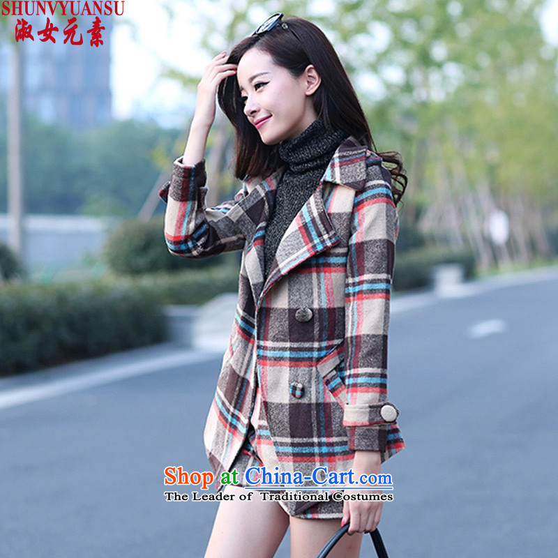 Lady element 2015 autumn and winter new Korean latticed two kits a coat of Sau San video long-sleeved shirt thin pants and casual stylish coat Kit? gross female blue XL, lady elements (shunvyuansu) , , , shopping on the Internet