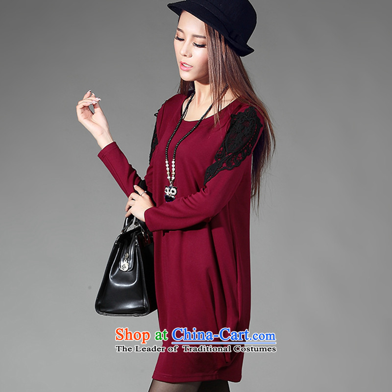 For M- 2015 XL women Fall/Winter Collections new thick mm video thin lace stitching the lint-free long-sleeved forming the thick dresses W2099 3XL, wine red collar m-shopping on the Internet has been pressed.