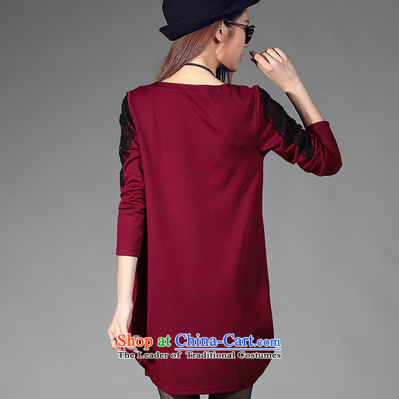 For M- 2015 XL women Fall/Winter Collections new thick mm video thin lace stitching the lint-free long-sleeved forming the thick dresses W2099 3XL, wine red collar m-shopping on the Internet has been pressed.