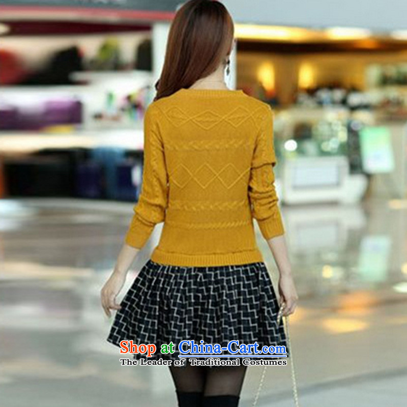 Mr. Qian 2015 autumn and winter new larger female thick MM video thin false two wild sweater, forming the dresses W1622 yellow. Suitable for 150 - 170 catties XXL catty, Qian , , , shopping on the Internet