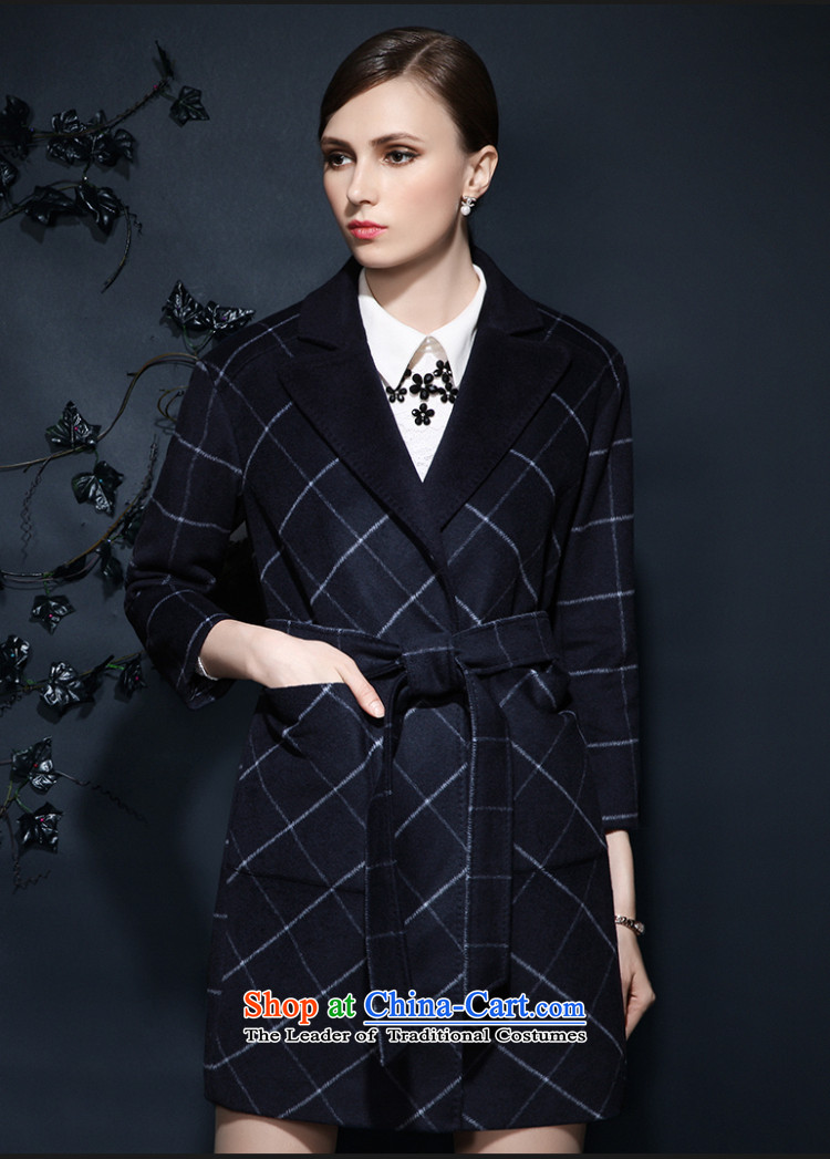 Yuen-core women 2015 winter clothing new OL temperament of 7 in the grid cuff long wool overcoats female possession? blue  XL Photo, prices, brand platters! The elections are supplied in the national character of distribution, so action, buy now enjoy more preferential! As soon as possible.