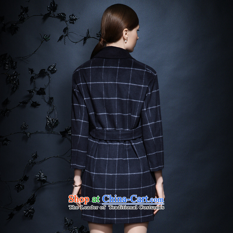 Yuen-core women 2015 winter clothing new OL temperament of 7 in the grid cuff long wool overcoats female possession? blue  XL, Yuen2 , , , shopping on the Internet