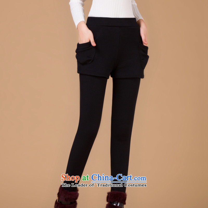 Billion gymnastics  2015 autumn and winter new Korean version of large numbers of ladies thick graphics and leave the package thin forming the two black trousers XXXL