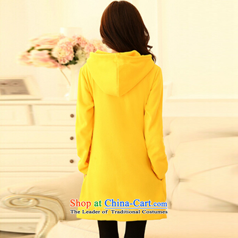 Elisabeth wa concluded large card female Korean autumn add fertilizer XL Graphics Thin women's liberal thick mm large sweater jacket in long chubby replacing girls with cap sweater Yellow XL 130 to 150 catties suitable for fertilizer, Elisabeth wa conclud