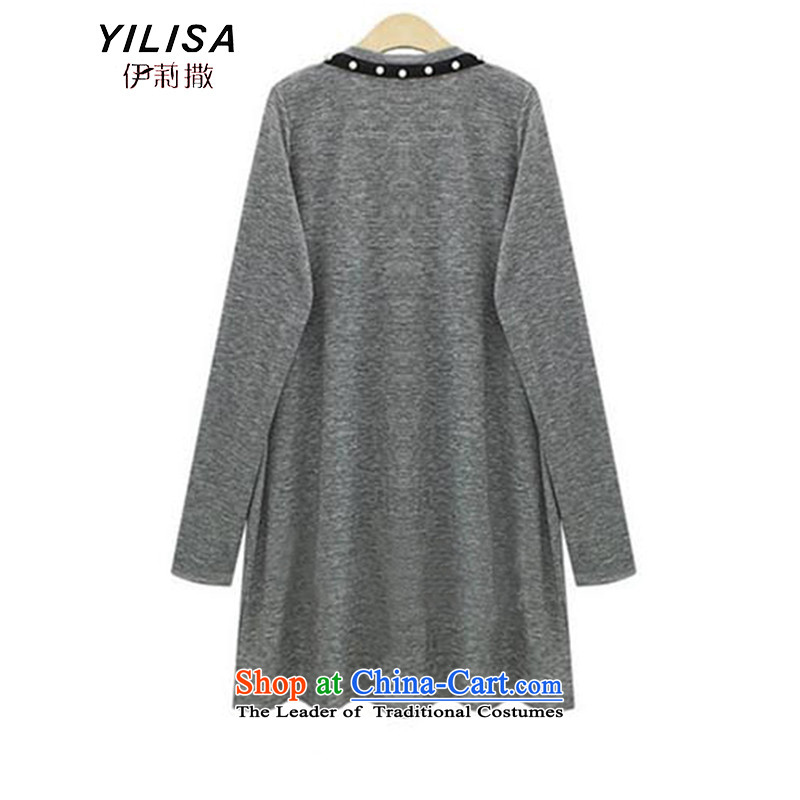 Elizabeth sub-Large Women 2015 new fall inside the wear thick MM autumn and winter to intensify the stapler-ju long autumn pure cotton sweater K330 flower gray 5XL, Elizabeth (YILISA sub-shopping on the Internet has been pressed.)