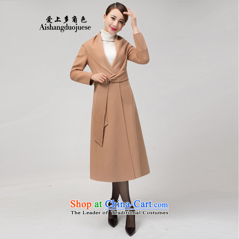 Fall in Love with the multiple roles women 2015 autumn and winter new women's high-end temperament duplex woolen coat female cashmere overcoat long jacket ASY813 Gold bricks and fell in love with the multiple roles XL, (aishangduojuese) , , , shopping on