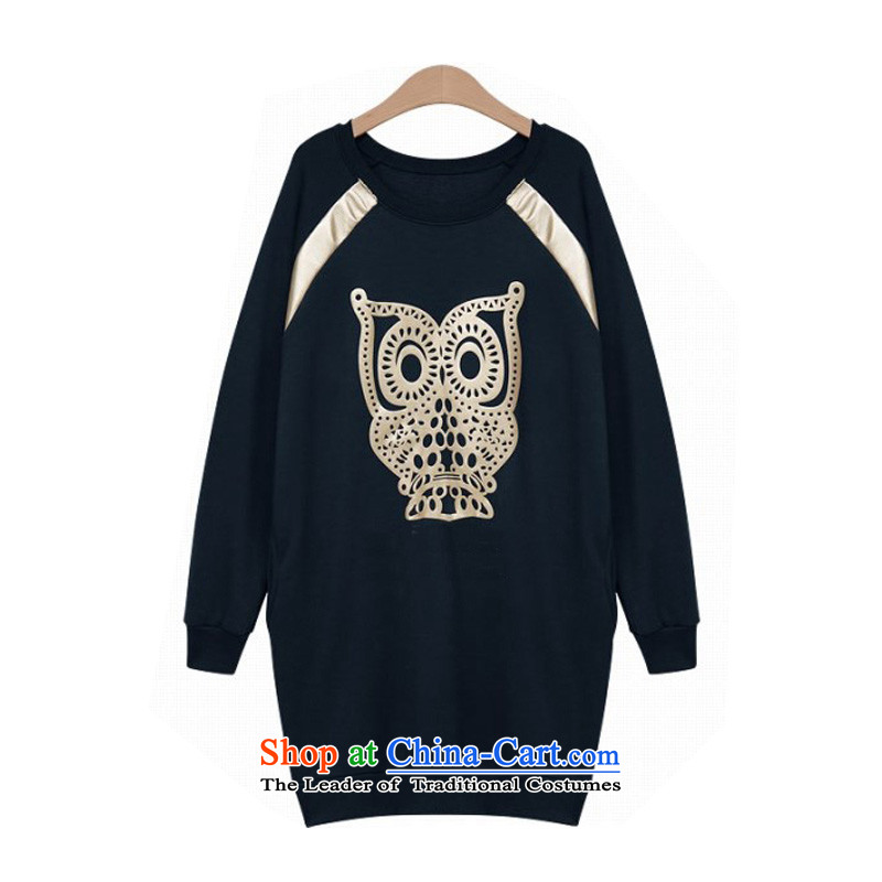 O Ya-ting to increase women's code 2015 autumn and winter dresses thick mm new liberal owl stamp forming the long-sleeved shirt female clothes video thin dark blue sweater 3XL 145-165 recommends that you, O Jacob aoyating Ting () , , , shopping on the Internet