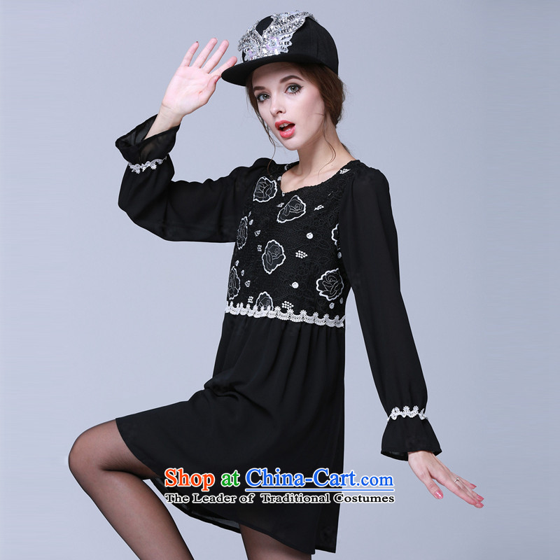 Rui Mei to 2015 to increase the number of women in the autumn of New mm thick Foutune of video thin chiffon stitching long-sleeved Sau San dresses N1026 3XL, Rui Mei be black (RIUMILVE) , , , shopping on the Internet