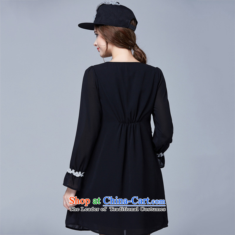 Rui Mei to 2015 to increase the number of women in the autumn of New mm thick Foutune of video thin chiffon stitching long-sleeved Sau San dresses N1026 3XL, Rui Mei be black (RIUMILVE) , , , shopping on the Internet