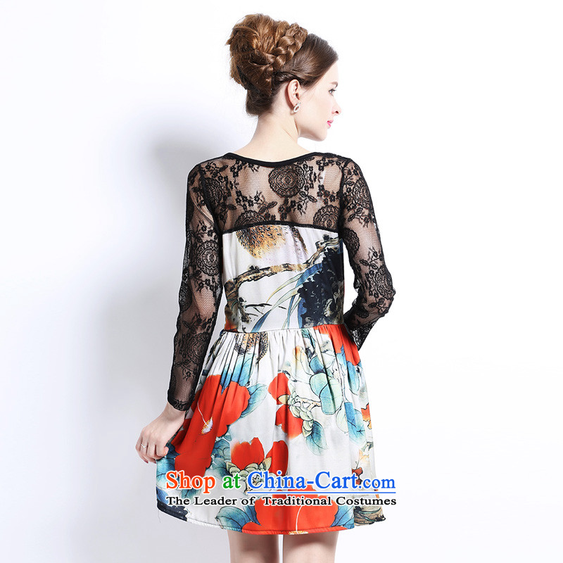 Shani flower, 2015 Autumn New) thick mm larger female Korean burned out round-neck collar lace long-sleeved spell a series of dresses video thin 2 696 new products 4XL( floral pre-sale within 3 days of the shipment, Shani flower sogni (D'oro) , , , shoppi