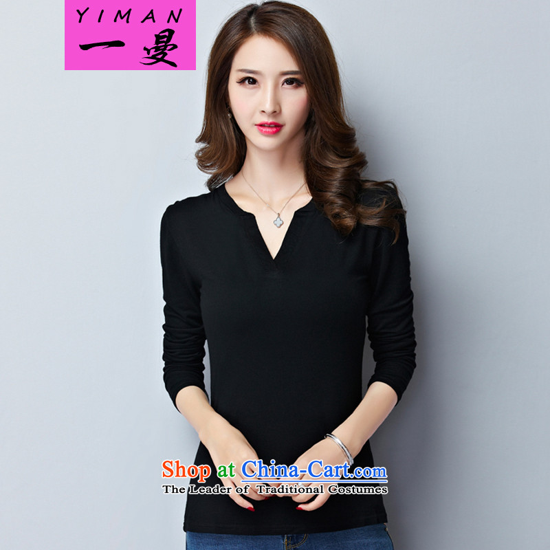 A Cayman large long-sleeved T-shirts, forming the Netherlands thick girls' Graphics thin, autumn and winter new thick sister Korean to xl ladies casual shirt 015 Black - General Assembly of therecommendations of the Autumn 3XL around 922.747 140-160 char