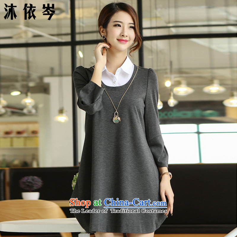 In accordance with the CEN 2015 Autumn bathing in the new fat mm larger women in long leave two graphics for long-sleeved shirt thin autumn and winter, forming the dresses 818_ large gray code XXXL