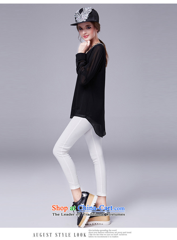 Rui Mei to large 2015 women with new expertise autumn mm to xl V-neck, forming the long-sleeved T-shirt chiffon shirt N1016 black 3XL picture, prices, brand platters! The elections are supplied in the national character of distribution, so action, buy now enjoy more preferential! As soon as possible.