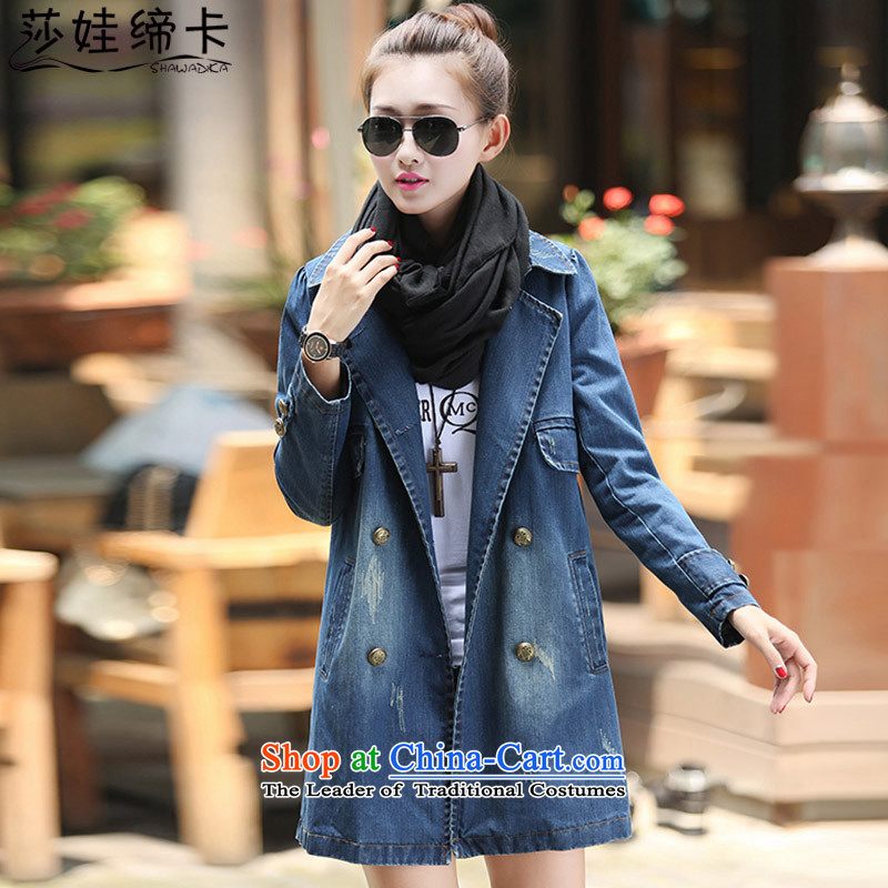 Elisabeth wa concluded large card female Korean autumn to replace Ms. increase jacket thick sister autumn replacing thick girls' Graphics thin, thick Tien larger cowboy jacket, long blue?XXL 145 to 160 catties can penetrate