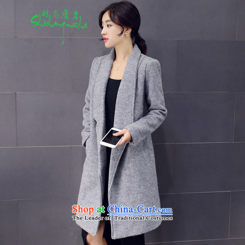 Stylish devil of the 2015 Fall_Winter Collections new Korean lapel in long coats_?   Graphics thin stylish wild commuter gross? jacket female?M133?CARBON?XL