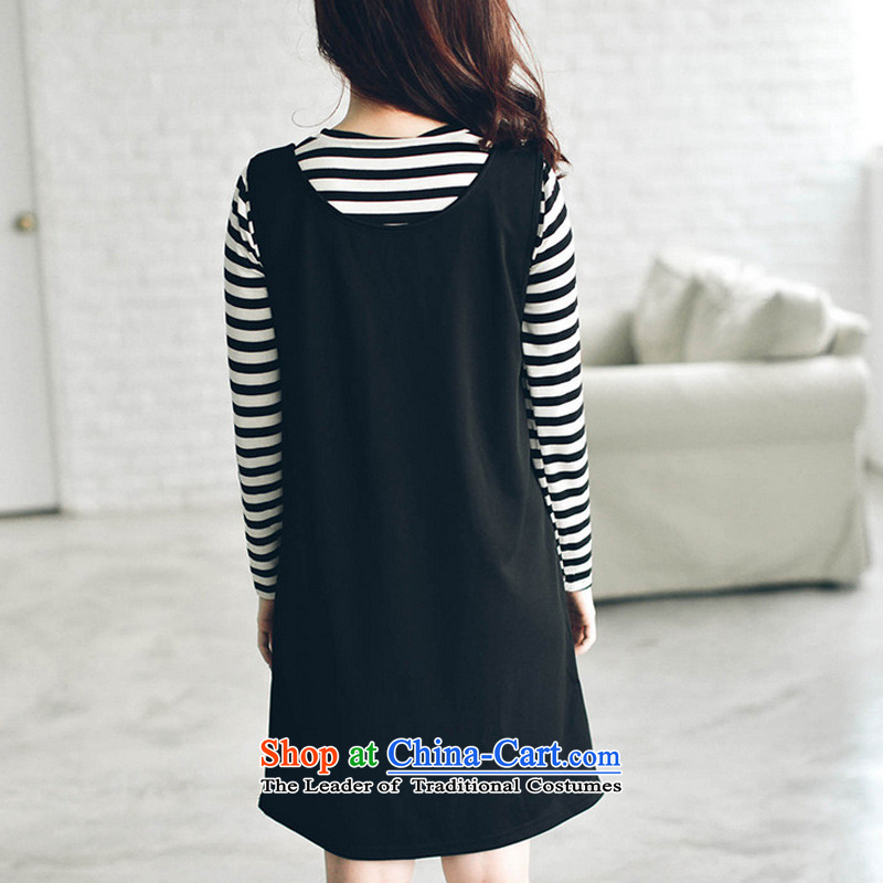 To increase the number missdonut women fall thick sister video thin mounted, Korean thick mm stripe t-shirt vest dresses 200 catties king black kit for larger XXL recommended cost between HKD150-170 catty ,missdonut,,, shopping on the Internet