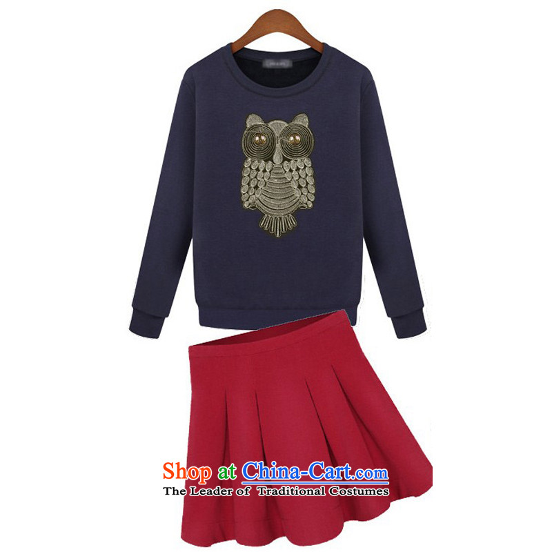 The new 2015 Zz&ff autumn and winter large female thick MM owl knitting, forming the shirt + Ni-short skirt kit two kits dark blue shirt + wine red short skirts XXXL( recommendations 140-160 characters catty ),ZZ&FF,,, shopping on the Internet