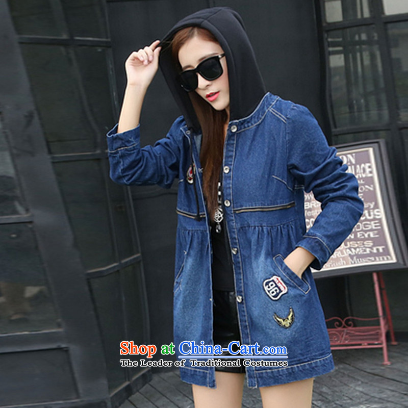 Mikhin 2015 Autumn and replace the new to intensify the thick MM larger female Korean fashion in a very casual long jacket female F6437 cowboy blue single row detained 2XL, Purple - advisory shopping on the Internet has been pressed.