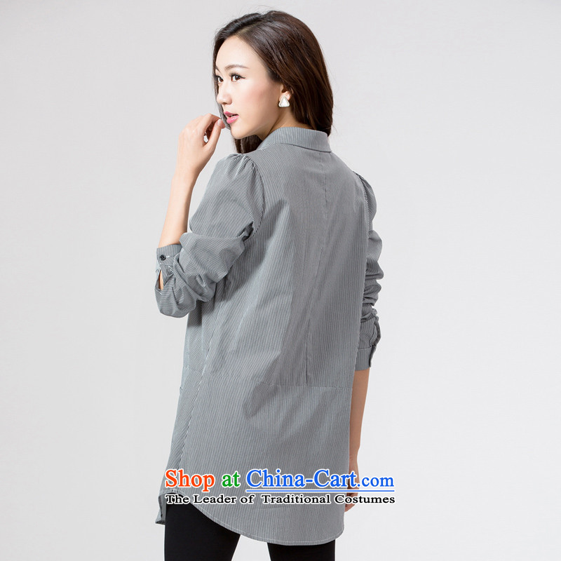 The interpolator auspicious 2015 to increase the number of women with thick mm autumn new) long vertical streaks long-sleeved shirt K5626 Sau San pure cotton 3XL streaked with black spot, New Pearl auspicious shopping on the Internet has been pressed.
