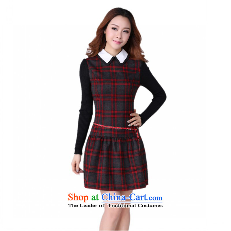 C.o.d. Package Mail to xl latticed dresses thick mm2015 Fall/Winter Collections new lapel OL commuter Stretch Dress video thin, forming the red and gray plus 175-185 5XL lint-free, land around 922.747 yet El Yi shopping on the Internet has been pressed.