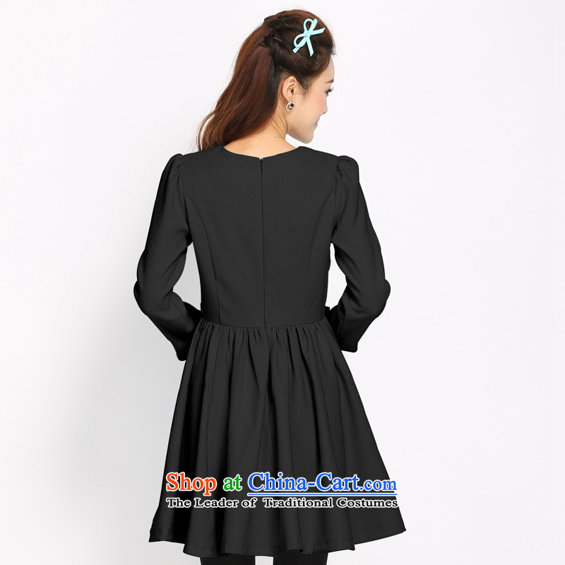Shani flower lo xl female thick mm autumn and winter new temperament bow tie like Susy Nagle Sau San long-sleeved skirt the calculation of black 4XL, shani flower sogni (D'oro) , , , shopping on the Internet