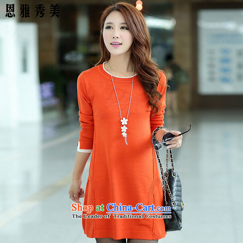 Eun-Ya Xiu 2015 autumn and winter new women's expertise to increase code mm in length_ kit and knitwear loose video thin sweater dresses 8851_ orange XXXL suitable for 150-165¨catty