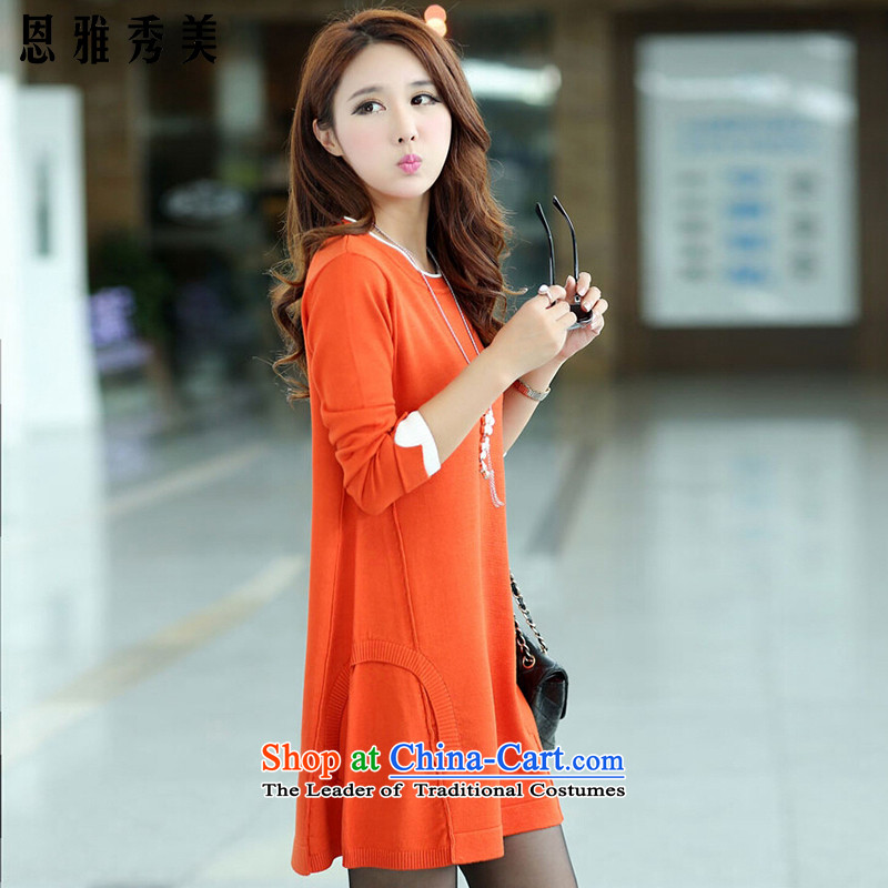 Eun-Ya Xiu 2015 autumn and winter new women's expertise to increase code mm in length) kit and knitwear loose video thin sweater dresses 8851# orange XXXL suitable for 150-165¨, Updfarmy Chief Su-mi , , , shopping on the Internet