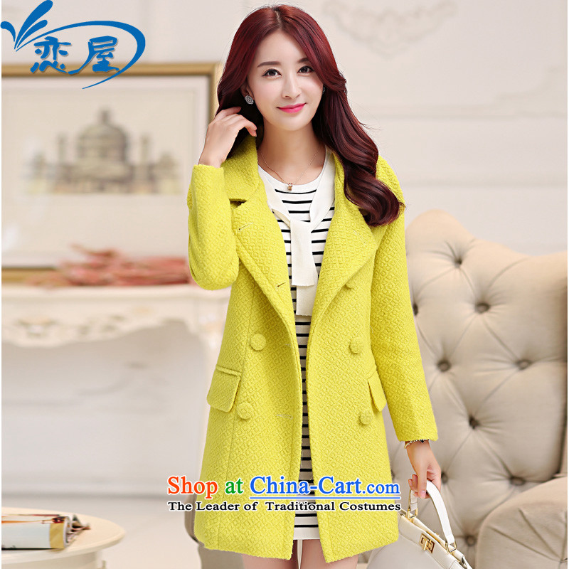 Land rental housing by 2015 Fall_Winter Collections of new western style woolen coat female non-cashmere overcoat and stylish OL tether thick coat jacket gross? female lemon yellowM