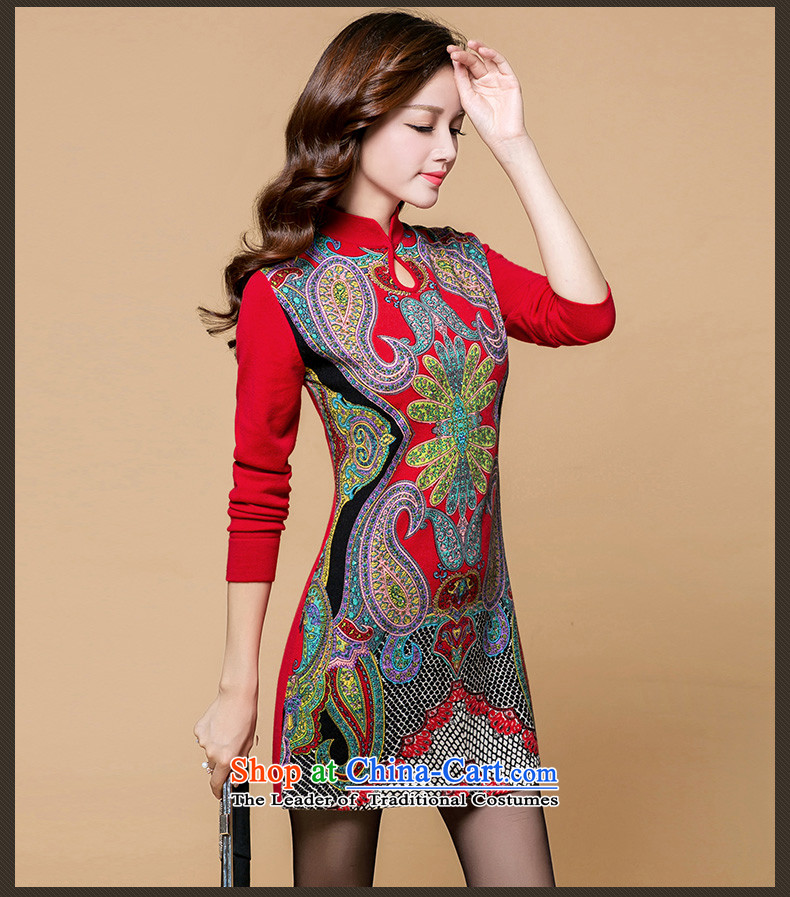 Jinhuang lint-free fall 2015 knitted dresses improved wool stamp qipao long Korean in large red sweater XXXL code picture, prices, brand platters! The elections are supplied in the national character of distribution, so action, buy now enjoy more preferential! As soon as possible.