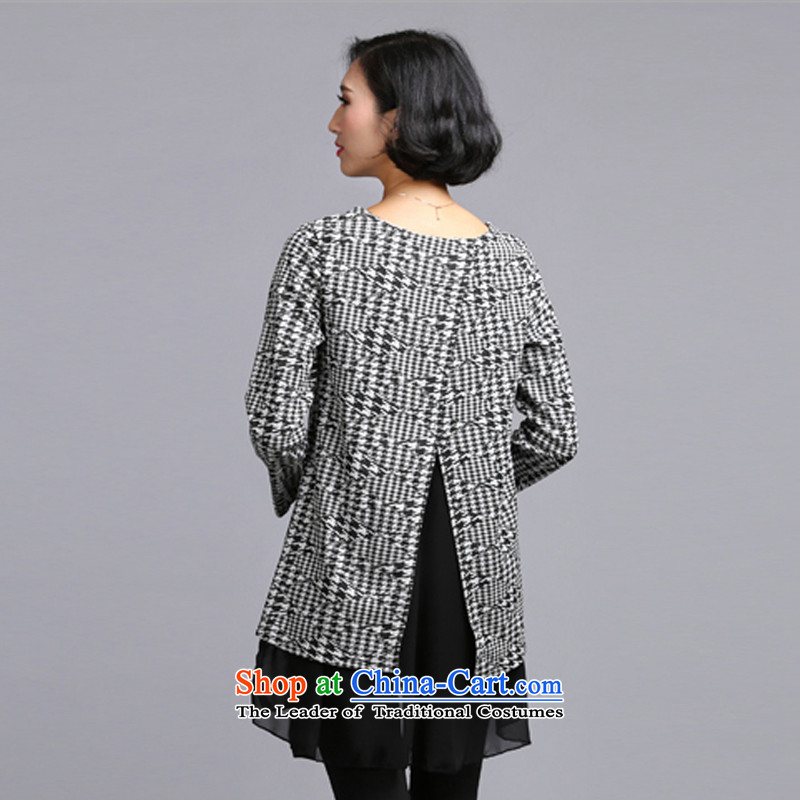 The new 2015 Autumn Zz&ff replace larger female chidori grid stamp long-sleeved dresses thick MM loose larger suits skirts white XXXXXL( recommendations 180-200 catty ),ZZ&FF,,, shopping on the Internet