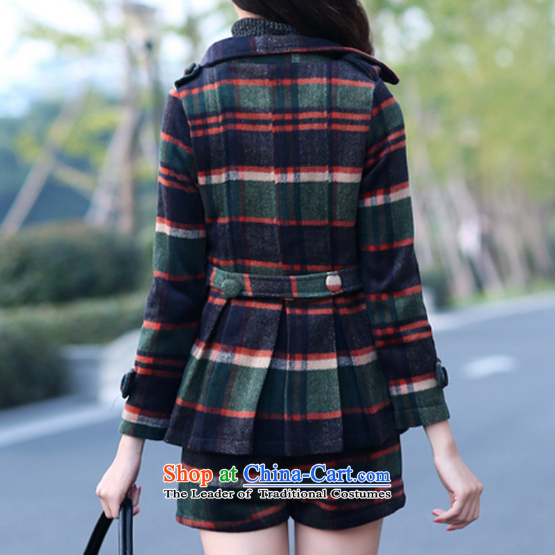 Install the latest Autumn 2015 OEHE, Korean Sau San latticed two kits stylish girl graphics lapel thin blue long-sleeved Pullover M,oehe,,, shopping on the Internet