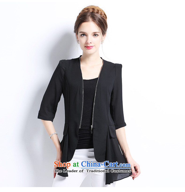 Luo Shani Flower Code women's expertise in the autumn mm2015 new) cuff zipper cardigan solid color chiffon stitching small coat 2889 Black 5XL( wild small coat) Picture, prices, brand platters! The elections are supplied in the national character of distribution, so action, buy now enjoy more preferential! As soon as possible.