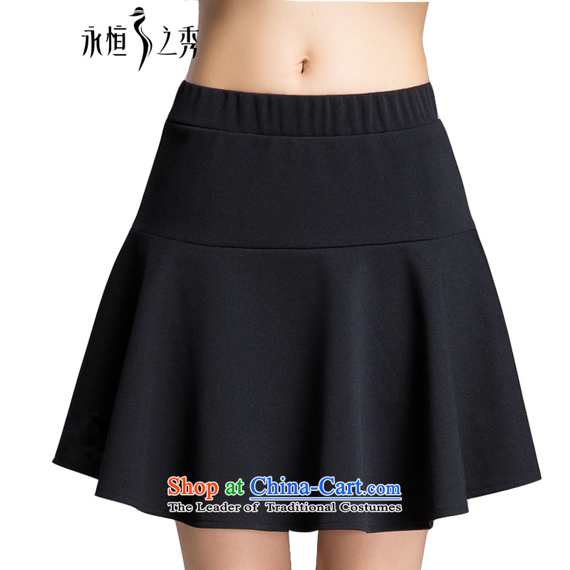The Eternal Sau 2015 autumn large new women's thick mm autumn graphics thin solid black temperament sleek black3XL short skirt