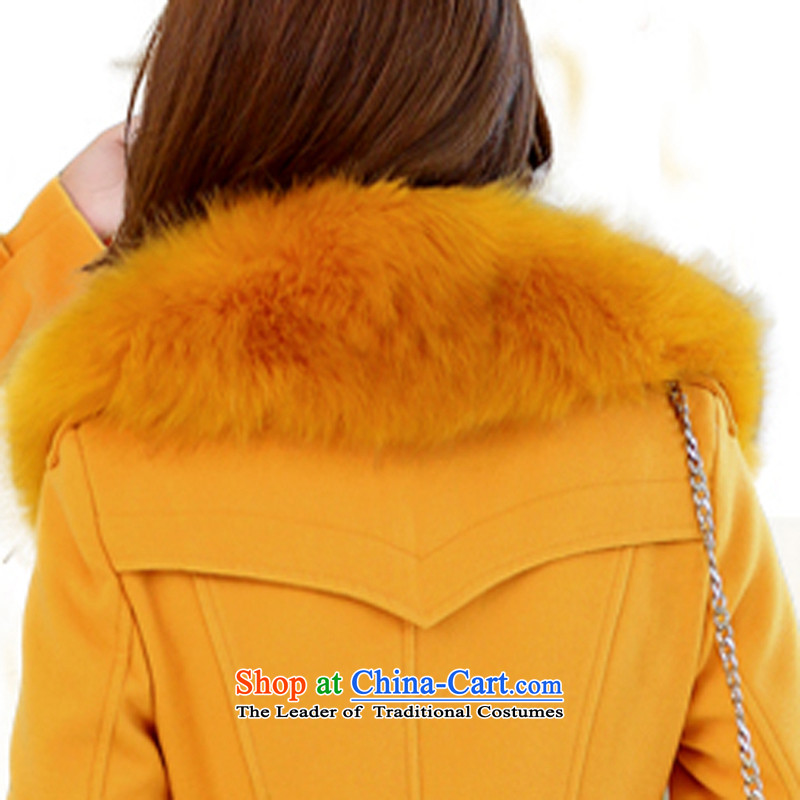 Piao Mr Ngan 2015 gross? In coats long nagymaros collar Korean windbreaker winter coats a cashmere ROOM D308 Yellow  , L, MR NGAN (piaoyan drift) , , , shopping on the Internet
