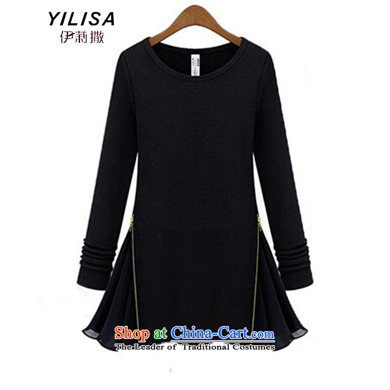 Elizabeth sub-XL to Europe and the women's autumn new shirts thick MM autumn and winter 200 catties video thin long-sleeved shirt leisure wear T-shirt K626 pure cotton?5XL black