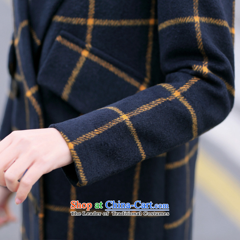  The Korean version of the 2015 autumn OVBE winter clothing New England, Sau San latticed lapel coats and stylish look like this gross in long jacket, blue of the female L,ovbe,,, shopping on the Internet