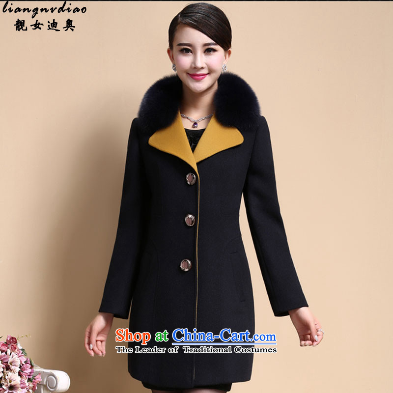 Cop Shop Babes, autumn and winter 2015 cashmere overcoat new girl? Long butted emulation fox gross washable wool coat? black?L