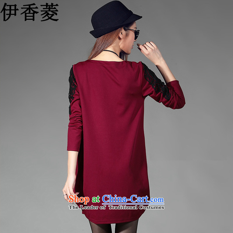 Ikago Ling autumn 2015 the new Korean version of large numbers of ladies fashion video thin lanterns skirt threw a long-sleeved dresses Y8245 wine red XXXL, IKAGO Ling , , , shopping on the Internet