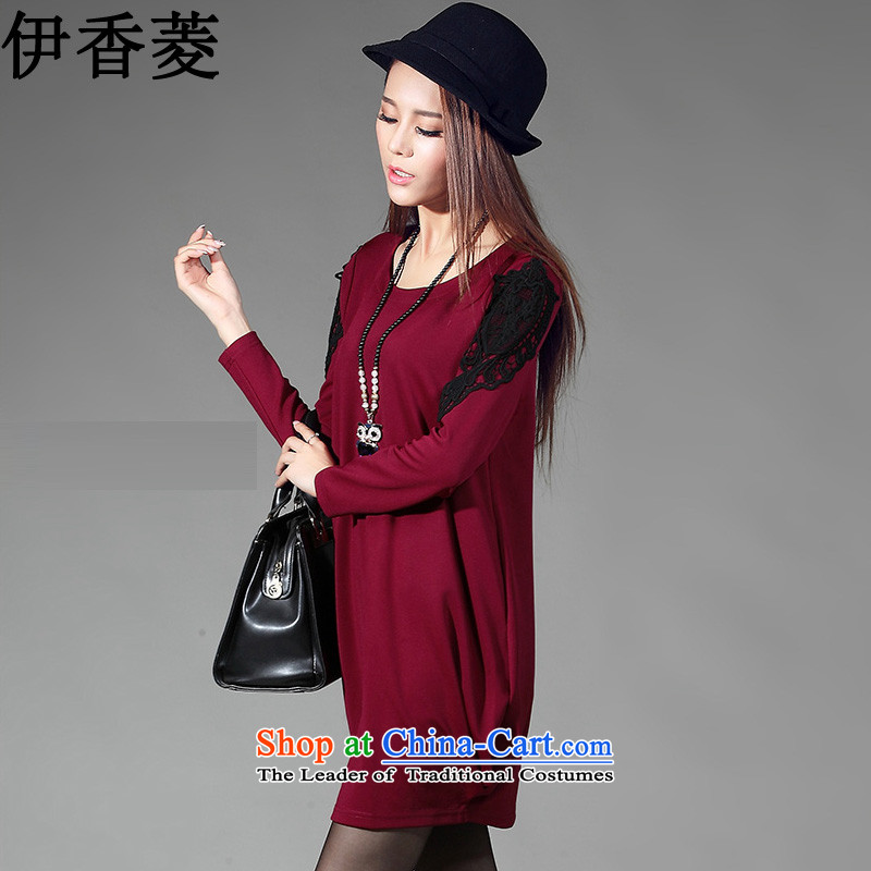 Ikago Ling autumn 2015 the new Korean version of large numbers of ladies fashion video thin lanterns skirt threw a long-sleeved dresses Y8245 wine red XXXL, IKAGO Ling , , , shopping on the Internet